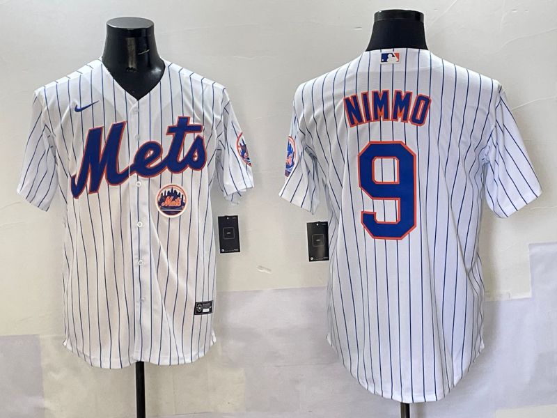 Men New York Mets #9 Nimmo White Stripe Game 2025 Nike MLB Jersey style 2->women mlb jersey->Women Jersey
